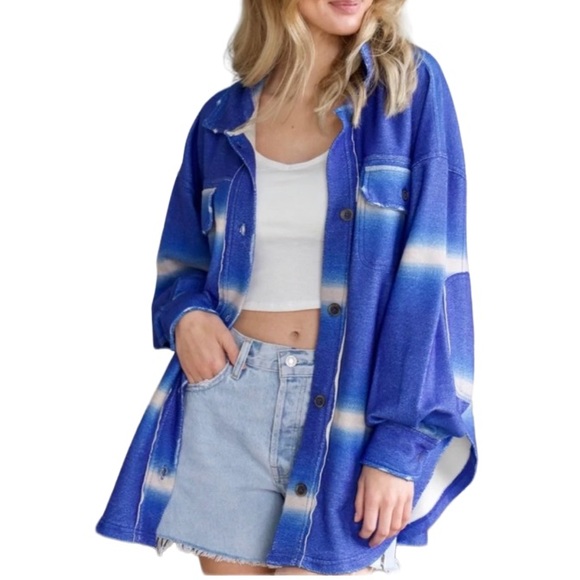 FREE PEOPLE Ruby Oversized Shirt Jacket Shacket NEW Size S Deep Sea Blue